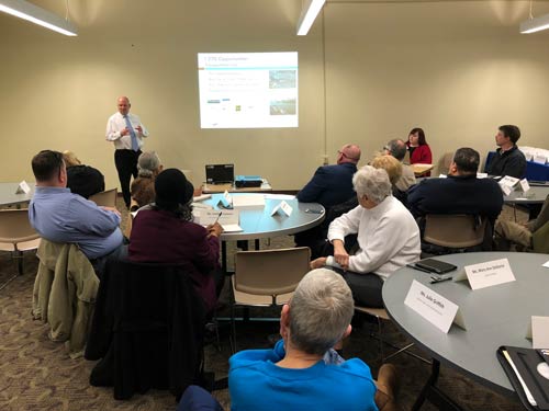 MoDOT staff presented an overview of the I-270 North Design Build project at the first Community Advisory Group meeting held from 4:00 p.m. until 6:00 p.m. on Tuesday, January 30, 2018 at Hazelwood Civic Center East